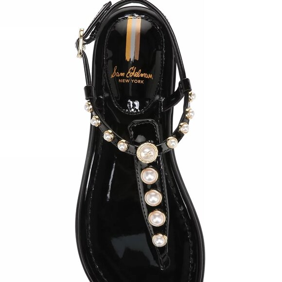 Sam Edelman Gigi Pearl Studded T-Strap Flat Sandals NIB Size 7 - Picture 1 of 7